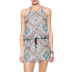 Saylor Bailey Mini Dress Size Small Aztec Print Tie Waist Mini Sleeveless Boho